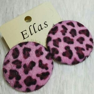 Faux Pony Hair Leopard Print Puffy Round Earrings
